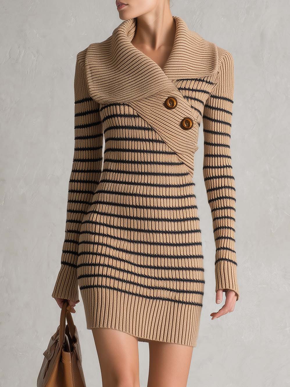 Paula | Vestido corto de punto a rayas con cuello chal