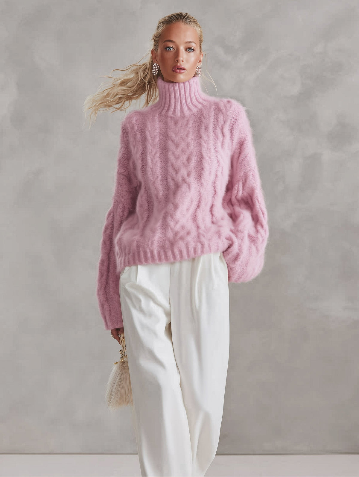 Elena | Jersey rosa de ochos con cuello vuelto