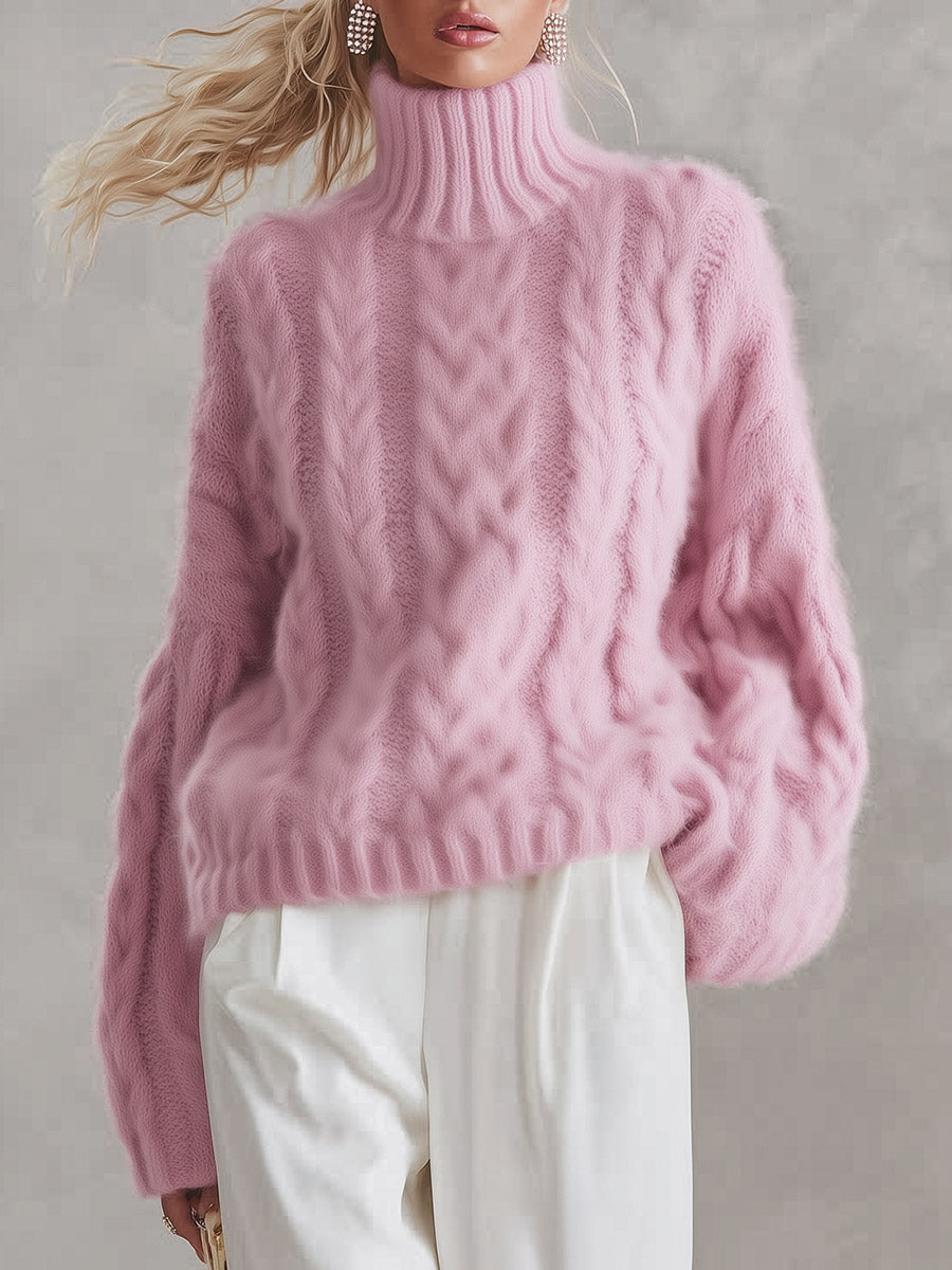 Elena | Jersey rosa de ochos con cuello vuelto