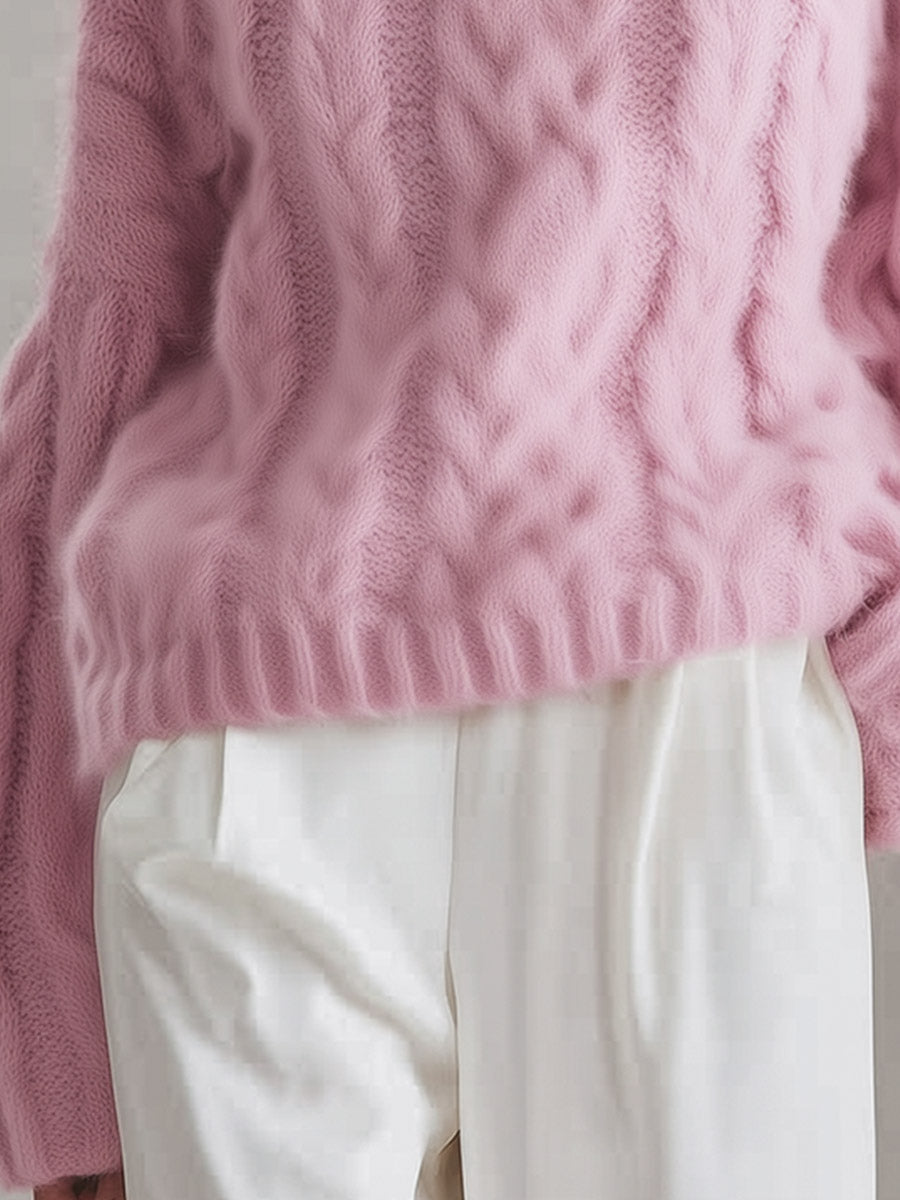 Elena | Jersey rosa de ochos con cuello vuelto