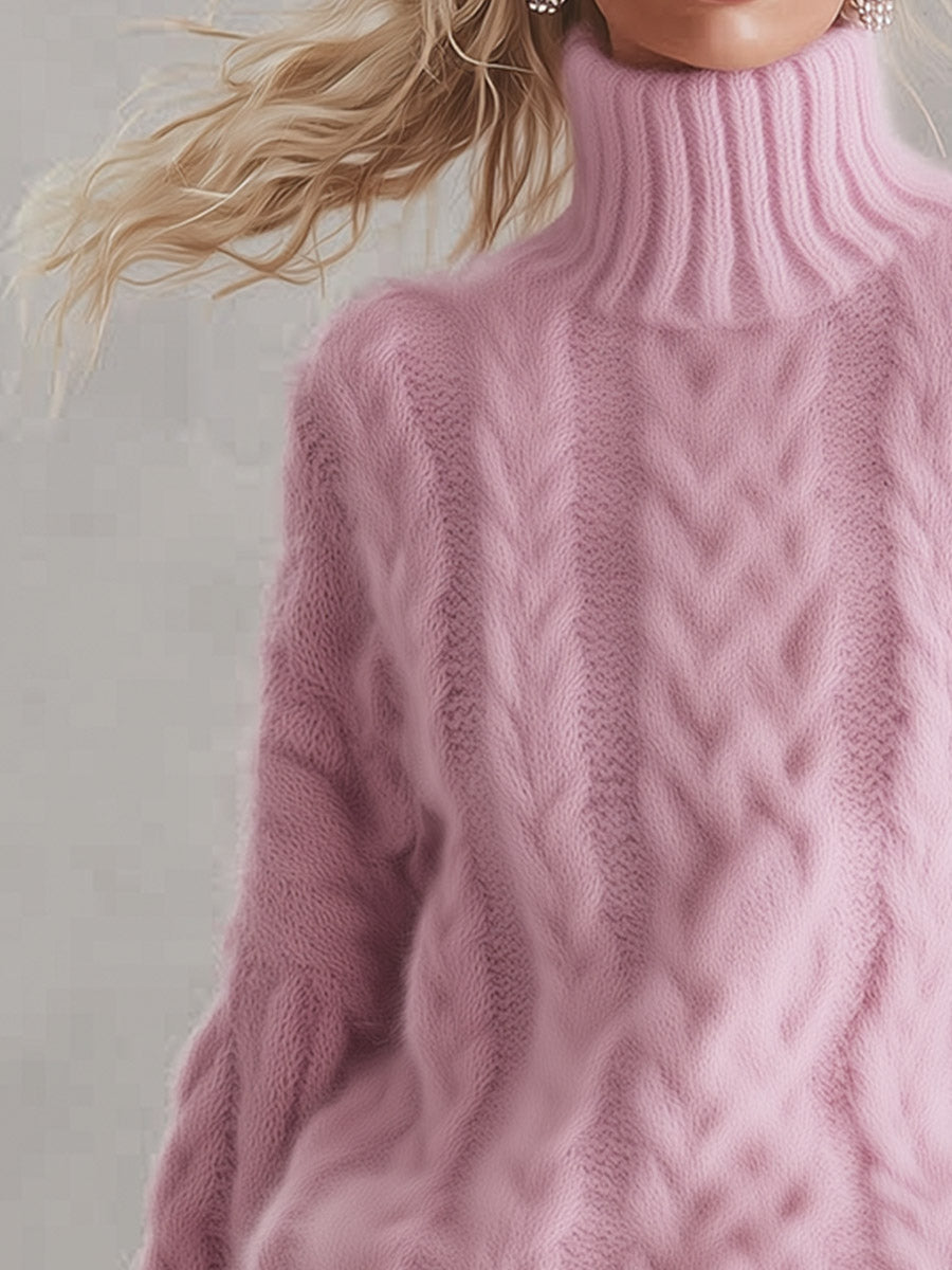 Elena | Jersey rosa de ochos con cuello vuelto