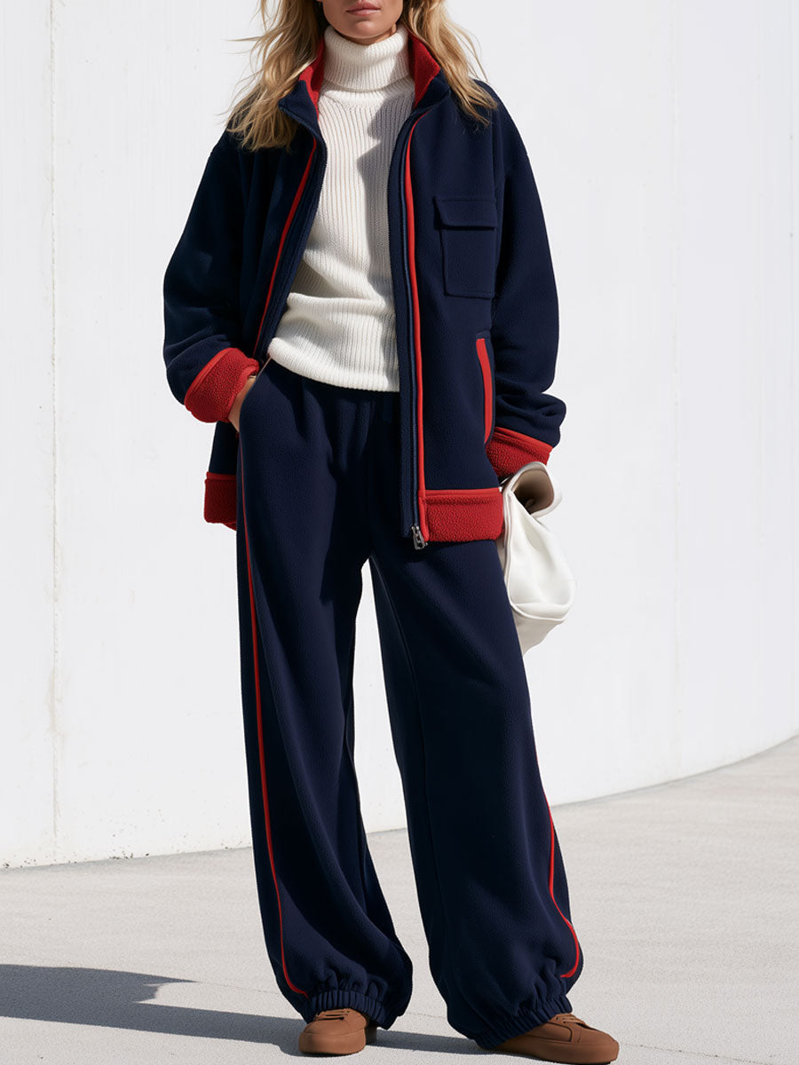 Alba | Conjunto de chaqueta y pantalón de polar azul marino
