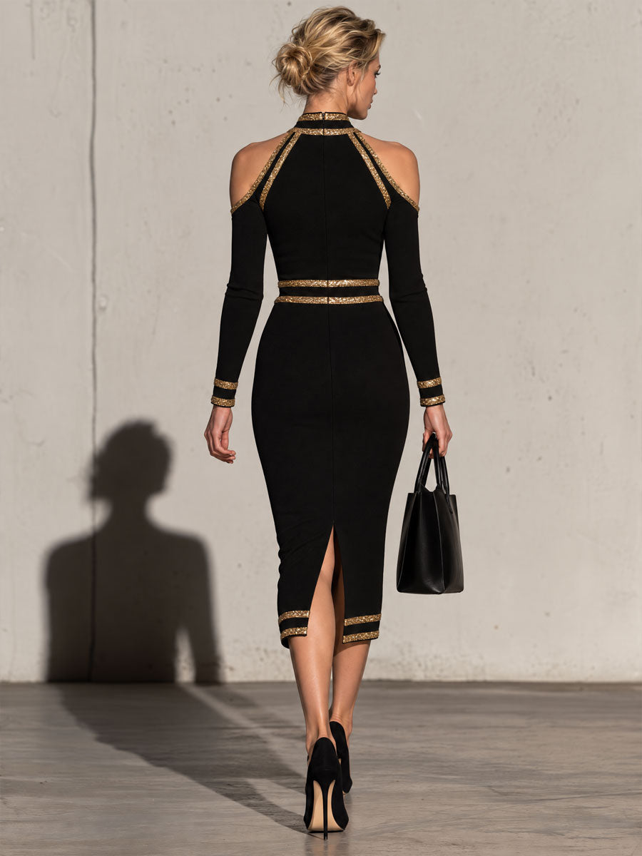 Dolores | Vestido midi negro de hombros descubiertos