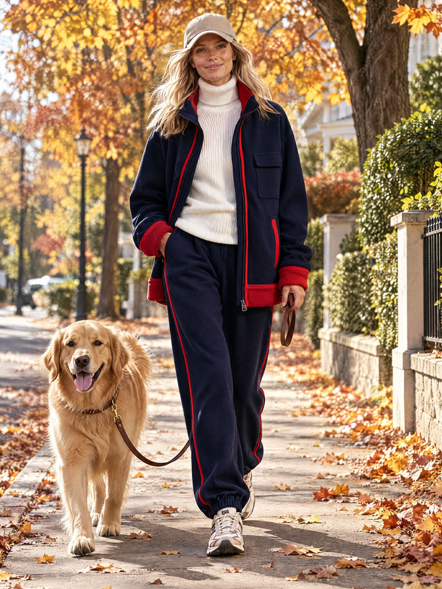 Alba | Conjunto de chaqueta y pantalón de polar azul marino