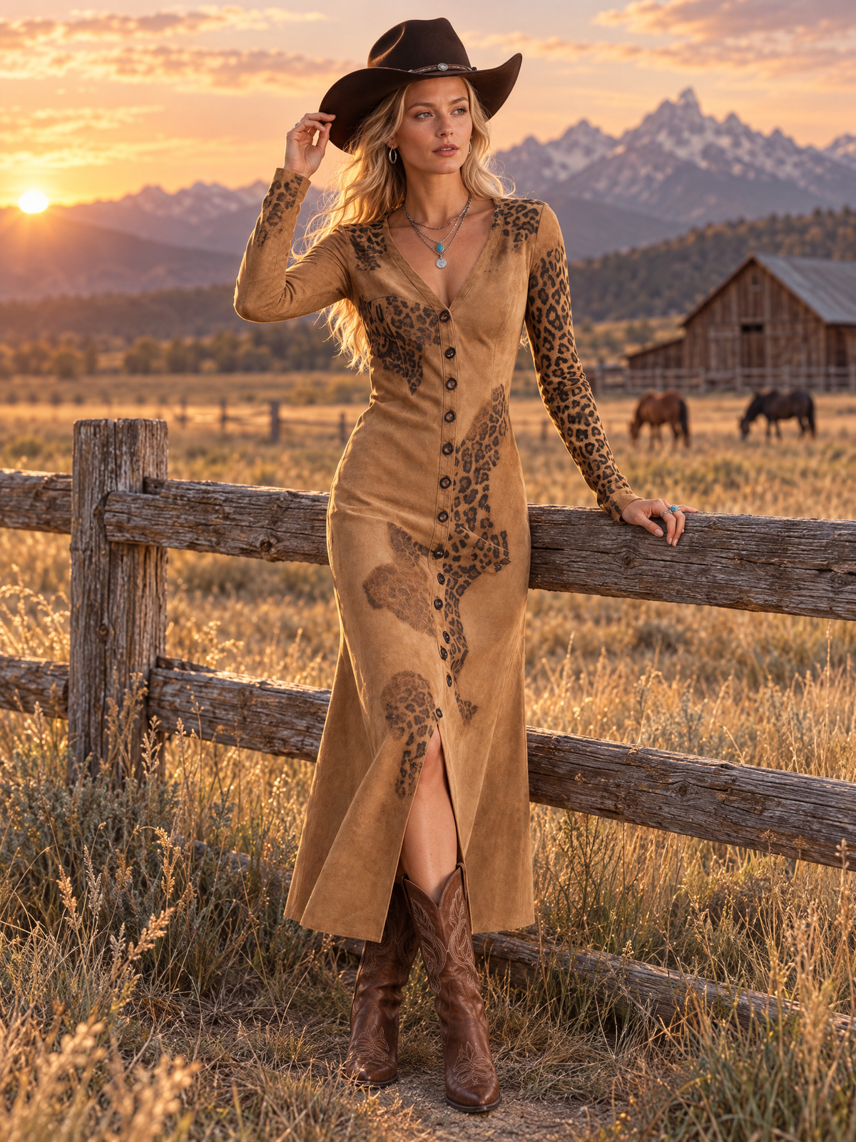 Lola | Vestido midi de antelina con detalles de leopardo