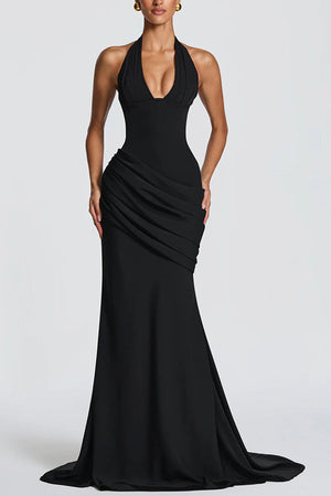 Adela | Vestido largo halter con elegante drapeado