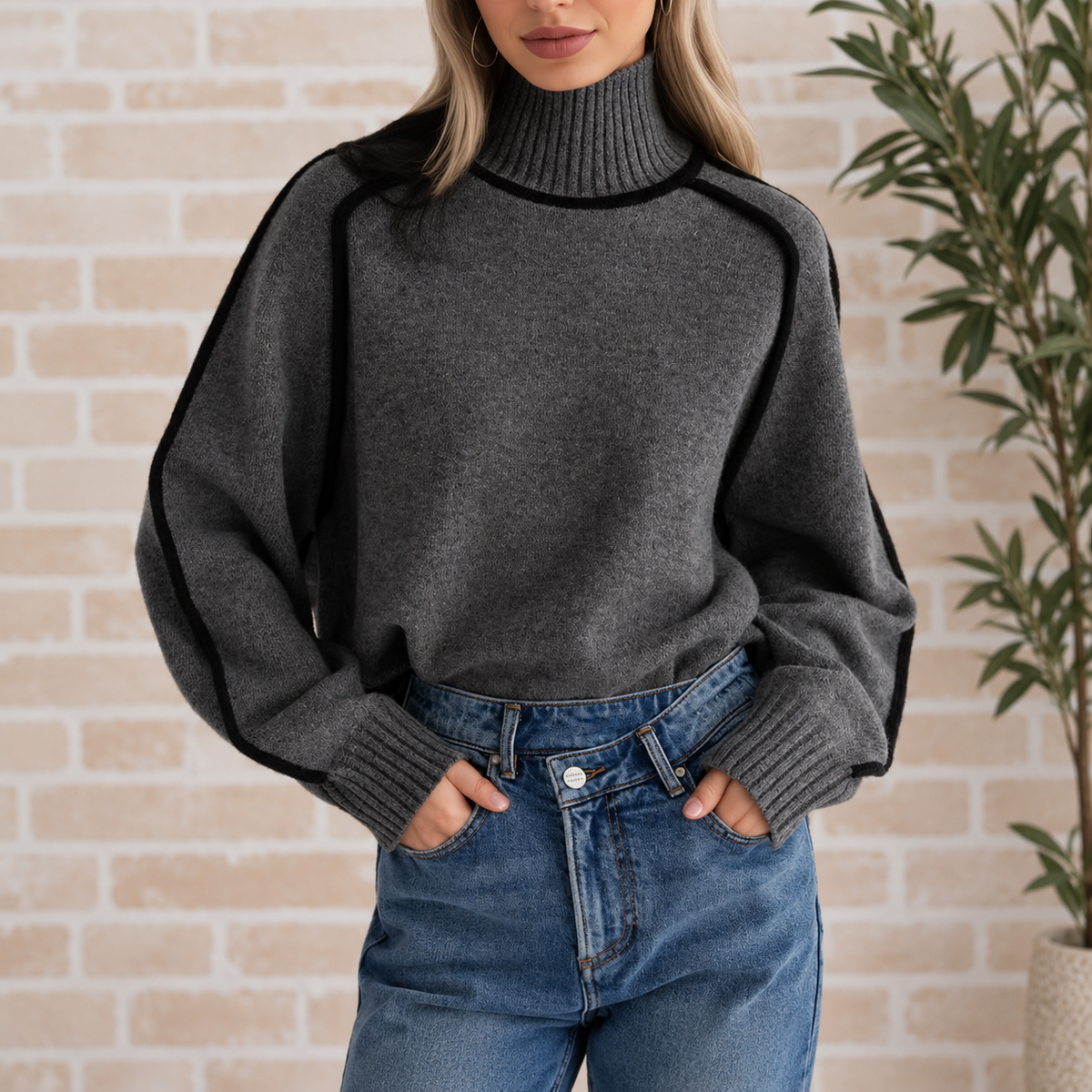 Quinn | Jersey de cuello alto con ribetes