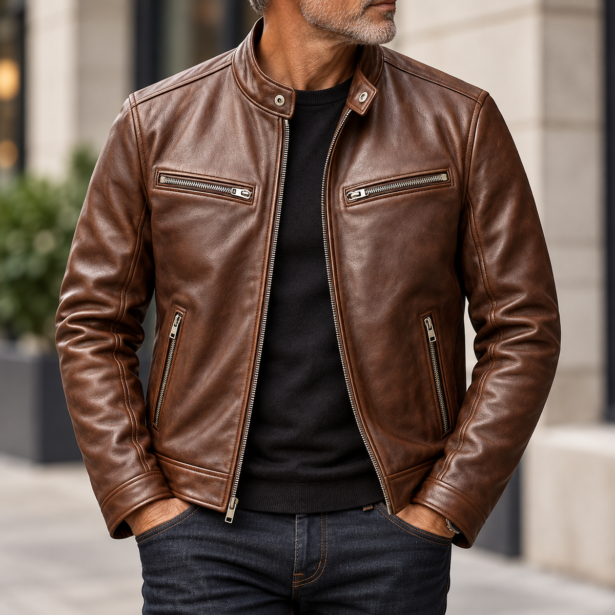 Marcelli | Cazadora efecto piel con cuello alto